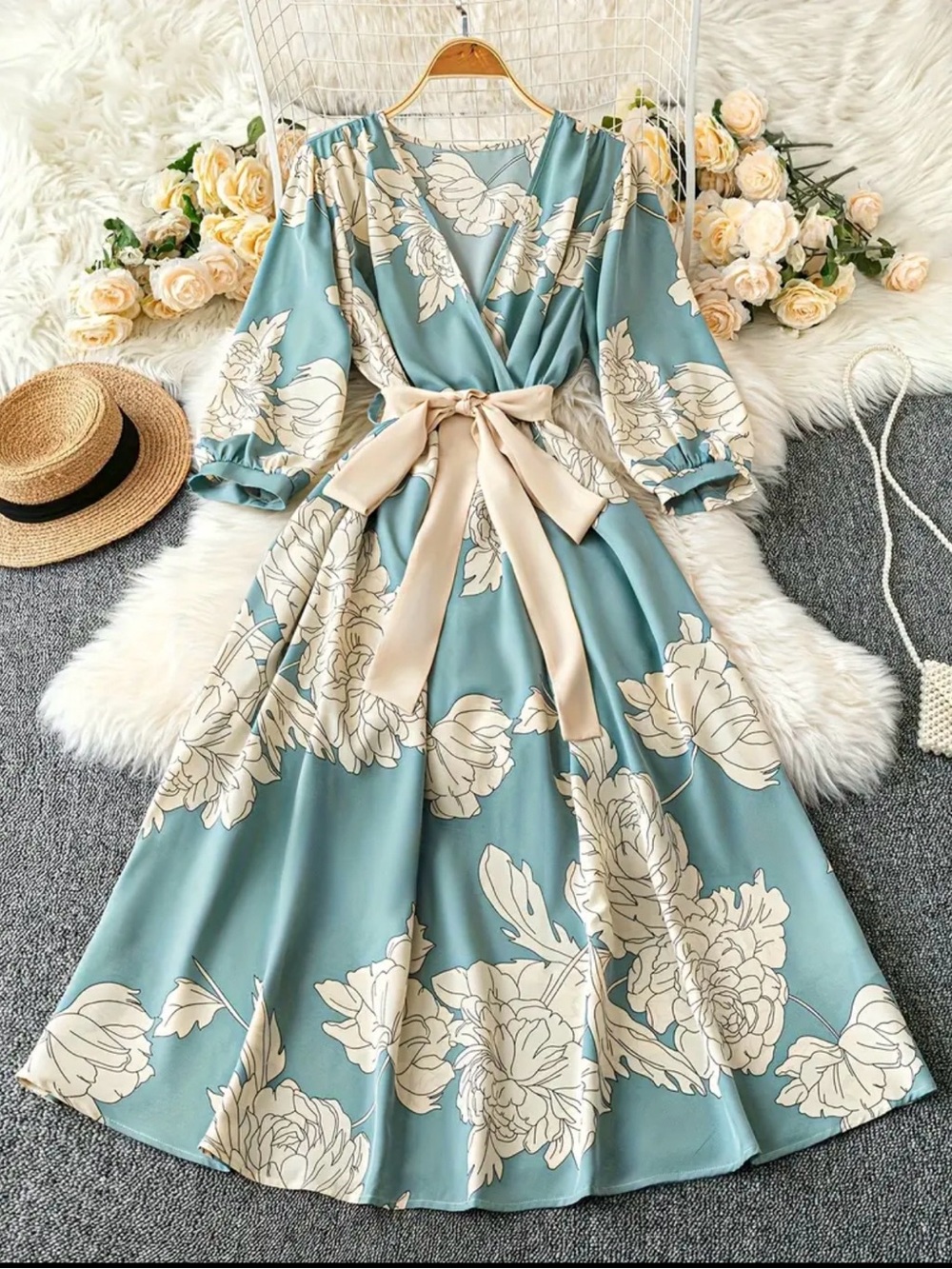 Floral Midi Dress with Belt S NWOT